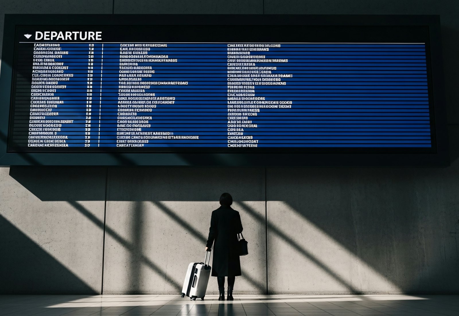 Traveler checking the departures board before a flight